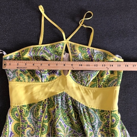 Anthropology Plenty by Tracy Reese yellow green silk maxi dress key hole halter - Picture 7 of 10